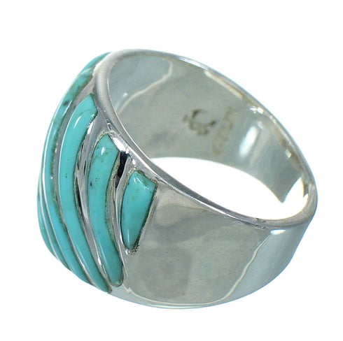 Genuine Sterling Silver Turquoise Inlay Southwest Jewelry Ring Size 7-1/2 RX86320